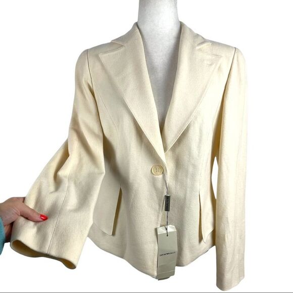 New Emporio Armani Single-breasted Fitted High/low Peplum Blazer Size 12 - Picture 3 of 15